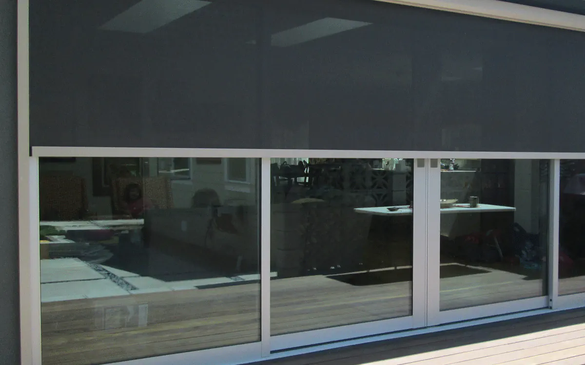 Custom sliding door Sun Screen installed on an Arizona home by CC Shade Solutions